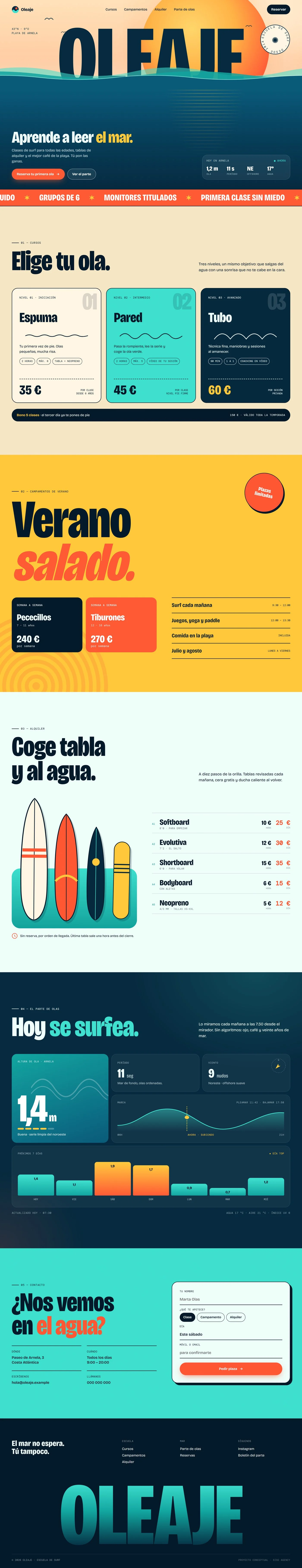 Web de Oleaje, escuela de surf